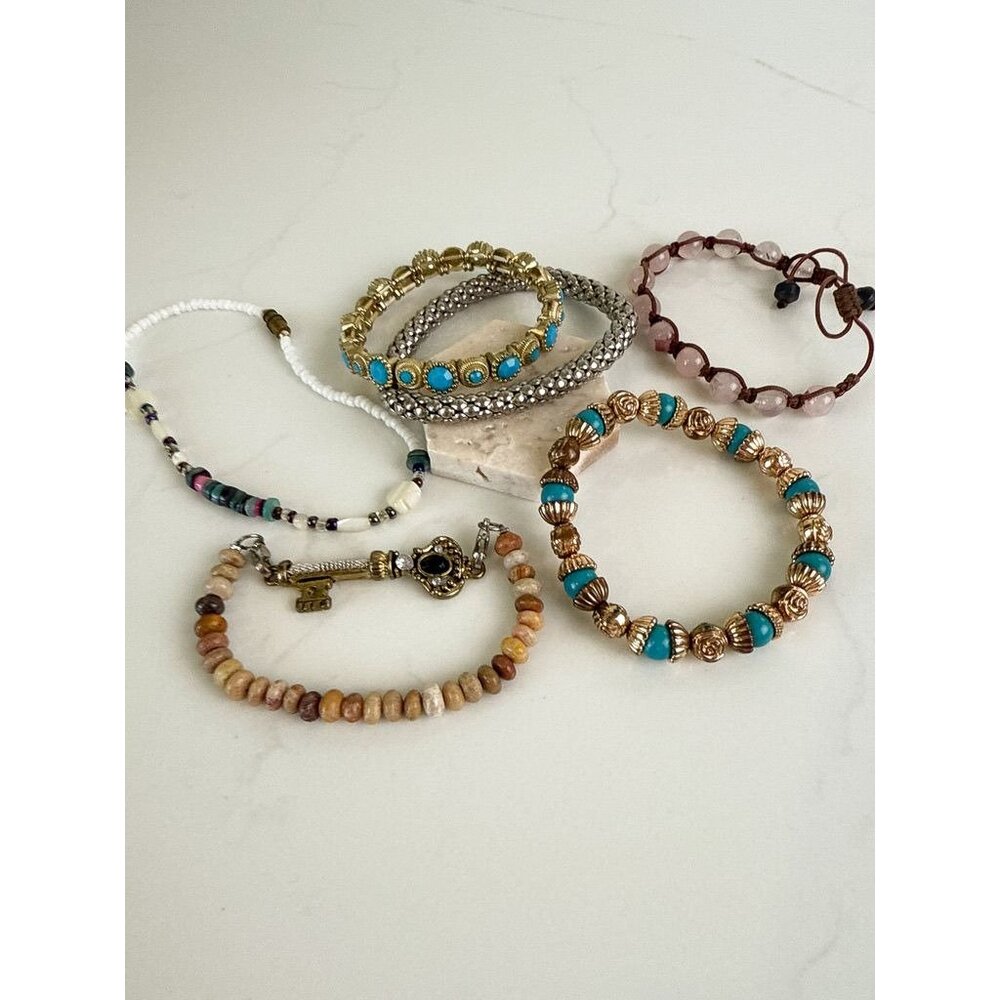 Boho Bracelet Bundle Beaded Stretch Drawstring Amethyst Shell Anklet